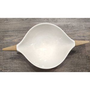 Michael Lax Hyalyn Capri Raymor White Bowl With Walnut Handles 10.5x5.5x3" MCM